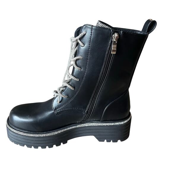 AZALEA WANG Attentive Bootie Women's 7.5 Silver Bling Combat Boots Glam Moto - Picture 6 of 9